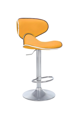 Bürocci Zen Bar Taburesi - Hardal Modern Deri Metal Ataklı Yüksek Tezgah Sandalyesi - 9549s0492 Hardal