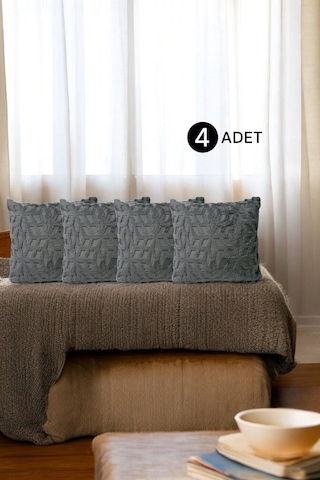 Bohem 4'lü Dekoratif Yastık Kılıfı Kırlent Kılıfı 45x45 Cm Gri Etnik Desen Gri