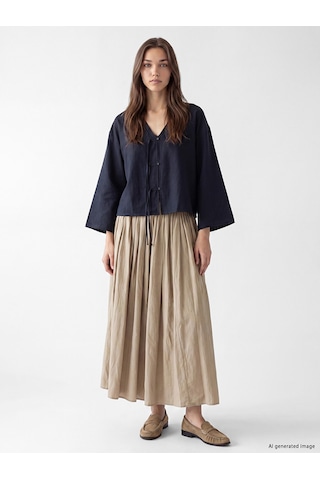 Lcw Modest Lacivert Süslü Düğmeli Oversize Kadın Kimono