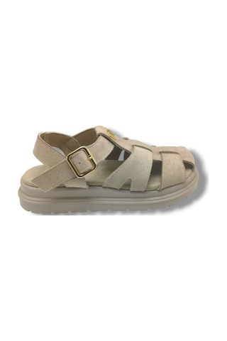 Şanzelize K805-26 Süet Tokalı Anatomik Taban Kadın Sandalet Bej