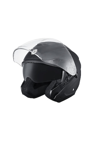Of669 Mat Black Motosiklet Kaskı Güneş Vizörlü Yarım Açık Motorcu Kask Siyah