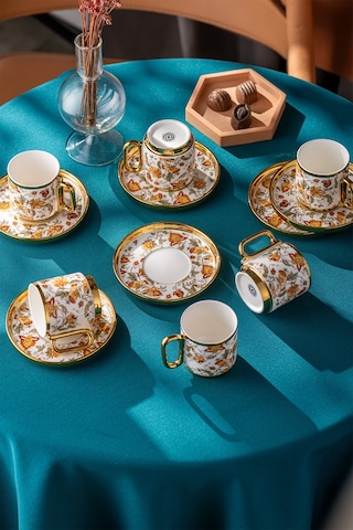 İstanbul Porselen Dolmabahçe 6 Kişilik Kahve Fincan Takımı Beyaz-gold