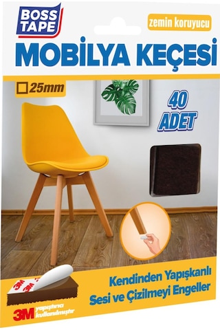 3M Yapışkanlı 40 Adet 25Mm Kare Kahverengi Mobilya Sandalye Masa