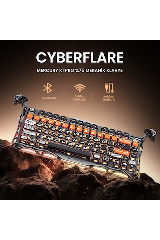 Gravastar Mercury K1 Pro Rgb Kablosuz Mekanik Gaming Klavye, Alüminyum Çerçeveli, İngilizce Q, Cyber