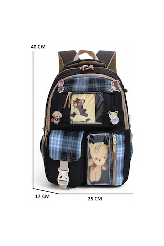 Relaxion 2203-1395 Kore Tarzı Unisex Çocuk Üçlü Set İlkokul Sırt Çantası Siyah