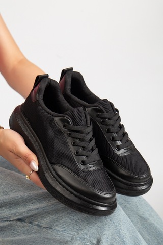 Erceka Aynalı Bağcıklı Kadın Spor Ayakkabı Günlük Kullanıma Uygun Sneaker Siyah-beyaz Ve Fileli Siyah - Beyaz