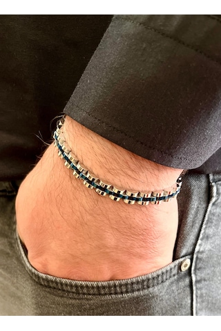 Gns Aksesuar Lacivert İnce Şık Çelik Paslanmaz Erkek Bileklik 21cm Lacivert