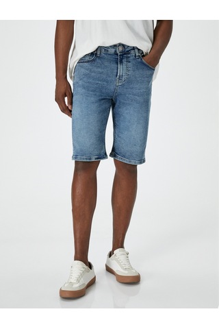 Koton Kot Şort Bermuda Slim Fit Düğmeli Cepli Orta İndigo 4sam40310nd İndigo