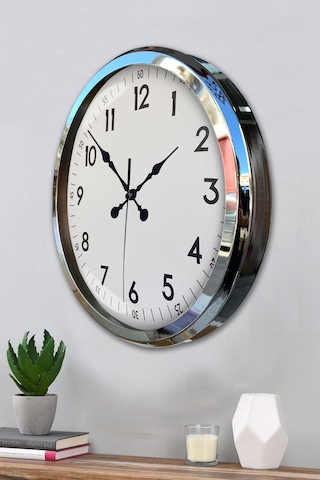 Sade Ve Şık Krom 52 Cm Metal Dekoratif Duvar Saati 11