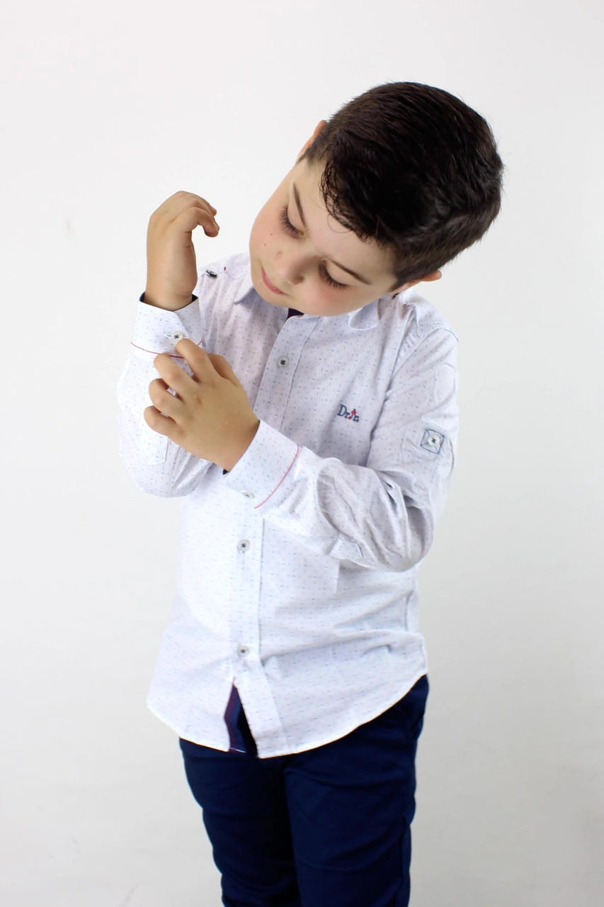 Doctor Junior Erkek Çocuk Kendinden Desenli Uzun Kol Gömlek Beyaz