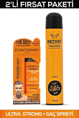 Fontenay Saç Şekillendirici Pudra Toz Wax Ultra Strong Turuncu + Saç Spreyi 400ml 2'li Set 2