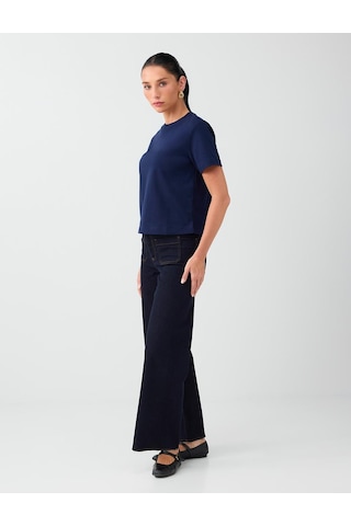 Jimmy Key İndigo Mavi Rahat Kesim Bol Paça Yüksek Bel Denim Pantolon 6ww187147448