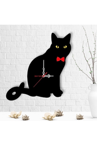 Kişiye Özel Kedi Tasarımlı Ahşap Duvar Saati - 3 Çok Renkli