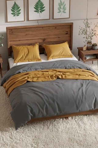 Ebruli Yatay Başlıklı Masif Ahşap Karyola Ceviz 90x200