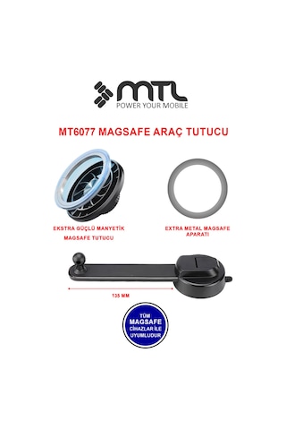Magsafe Uyumlu Güçlü Dayanıklı Manyetik Araç İçi Telefon Tutucu Ayarlanabilir Kol Yapışkan Vantuslu Siyah