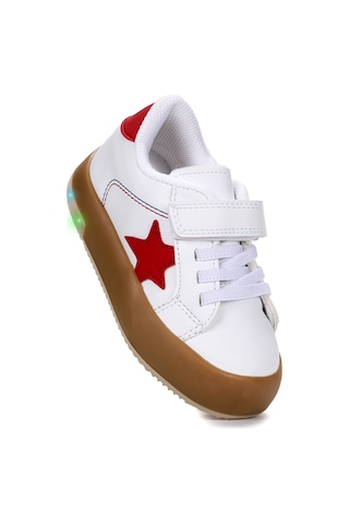 Kiko Kids Rena Günlük Cırtlı Işıklı Kız Bebek Spor Ayakkabı Beyaz - Kırmızı Beyaz - Kırmızı