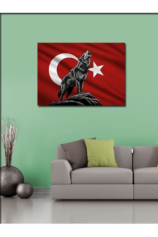 Kanvas Tablo Türk Bayrağı Kurt