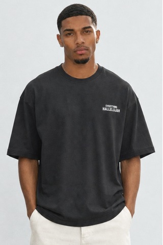 Respire Erkek Hallelujah Baskılı Oversize T-shirt Siyah