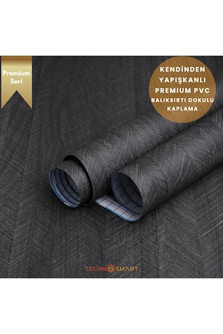 Technosmart 60 100cm Kendinden Yapışkanlı Balıksırtı Desenli Premium Duvar Kağıdı Masa Dolap Kaplama Antrasit