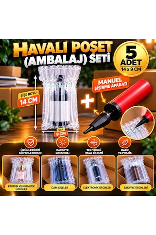 Havalı Poşet Ambalaj Seti 5 Adet + Şişirme Aparatı