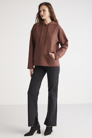 Ethıquet Pıper Kadın Içi Polarlı Yumuşacık Comfort Fit Kapüşonlu Kanguru Cepli Kahverengi Sweatshirt