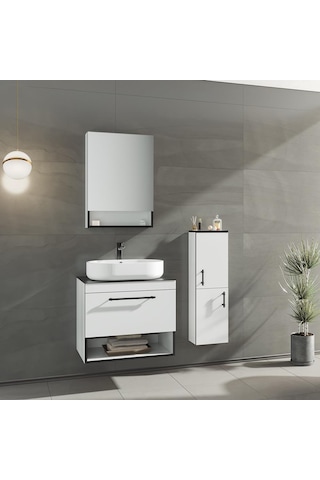 Orka Knidos 30 Cm Beyaz Banyo Boy Çamaşır Dolabı Beyaz