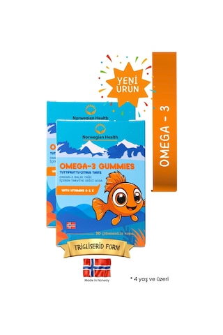 Norwegian Health Omega 3 Gummies Çocuklar için Tutti Frutti Aromalı Norveç Somonlu Balık Yağı 2 x 30 Çiğnenebilir Form