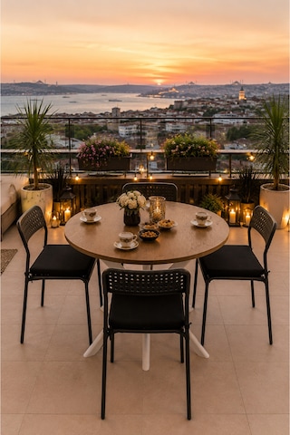 Çam 4 Kişilik Minderli Balkon Takımı, Balkon Masası, Balkon Sandalyesi, Yuvarlak Masa, Yemek Masası, Mutfak Masa Sandalye Takımı, 4 Sandalye 1 Ma Çam/beyaz-siyah