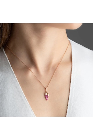Vaoov 925 Ayar Gümüş Pembe Taşlı Üzüm Hediye Kolye Rose