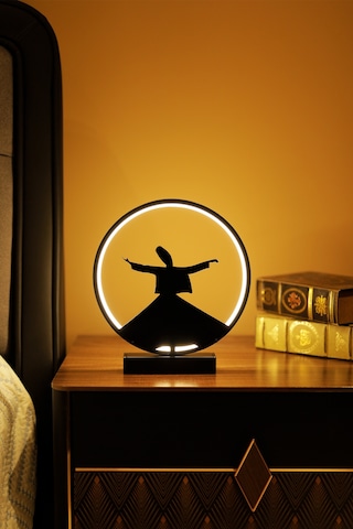 Semazen Figürlü Metal Led Masa Lambası Tasavvuf Temalı Dekoratif Aydınlatma Sufi Işıklı Lamba Mevlana