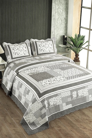 Örtüm Luna Çift Kişilik Kapitone Yatak Örtüsü Takımı - Gri Gri