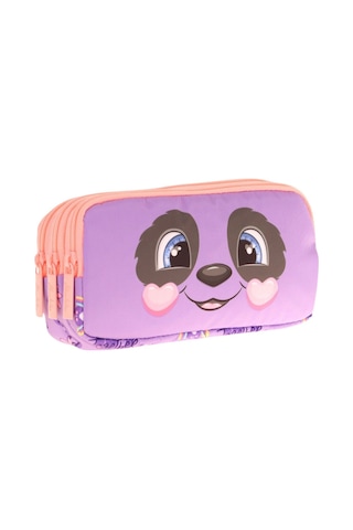 Kaukko Kids Üç Bölmeli Mor Somon, Panda Desenli, Kız Çocuk Okul Kalemliği - L8233 Mor - Somon
