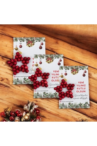 Yılbaşı-yeni Yıl Hediyesi 5 Adet Kırmızı Ahşap Boncuk Yıldız Anahtarlık