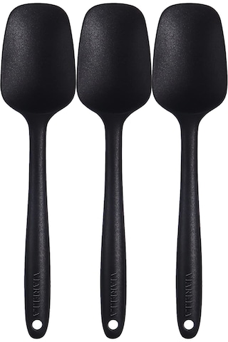 Silikon Kaşık Seti 3lü Büyük Boy Yanmaz Yapışmaz Çizmez Siyah 27