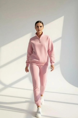 Rovebella Amore Fermuar Detaylı Dik Yaka Sweatshirt Somon