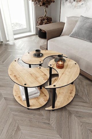 Yin Yang Unity Serenity Orta Sehpa 3 Lü Safir -meşe 70 Cm Meşe