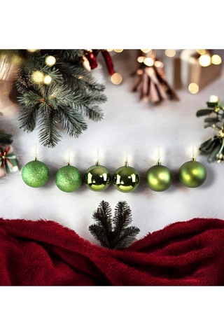 Yılbaşı Süsü 6'lı Top Yeşil 8 Cm