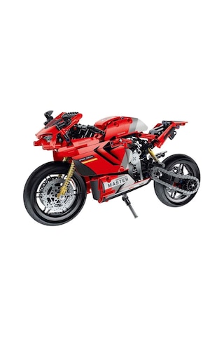 Kırmızı Motosiklet Teknik Yapım Parçalı Yarış Motoru 557 Parça