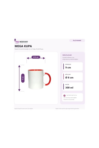 Kocam Da Kocam Baskılı Kırmızı İçi Ve Kulbu Renkli Mega Kupa - Sevgililer Günü Hediyesi Bardak Kırmızı Kulp