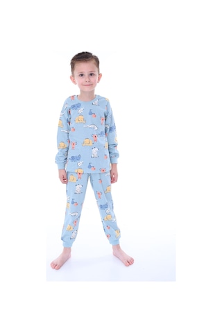 Zuzunga Sevimli Hayvanlar Koala-fil-timsah Unisex Yavruağzı Pijama Takımı Mavi