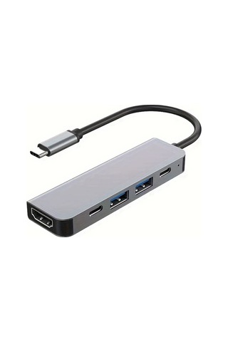 Boatshop1 Gri Alüminyum Alaşım 5i 1 Arada Tipc Hdtv Adaptörü Usb 30 20 Pd Şarj Dizüstü Bilgisayar 4k 60hz Kompakt 95 Cm