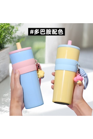 Hangfox 710ml 316 Paslanmaz Çelik Isı Yalıtımlı Matara, İçecekleri Saatlerce Sıcak/soğuk Tutar, Sürekli İçme Kamışı, Taşınabilir, Sızıntısız, Araba Fincan Tutucusuna Uygun Mavi Mavi