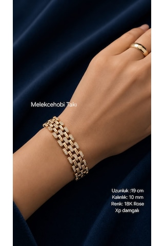 Melekcehobi Xuping Saat Kordonu Model Taşlı Hasır Bileklik 18k Gold Kaplama Altın Rengi