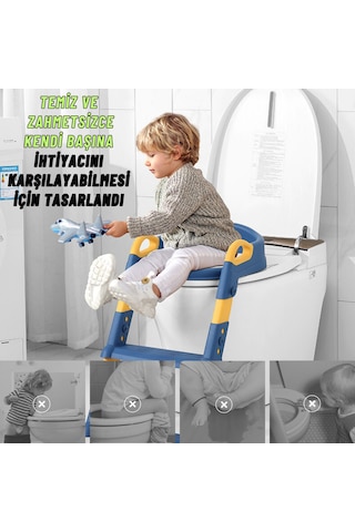 Dekohop Çocuk Merdivenli Klozet Adaptörü Yükseklik Ayarlı Pratik Mavi