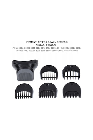 Mufunye Braun Seri 3 Uyumlu Tıraş Makinesi Bileşeni Seti - 5 Adet Rehber Tarak 1/2/3/5/7mm + 1 Adet Tıraş Başlığı - Keskin Bıçaklı, Hassas Kesim - Yedek Parça Zr-7976