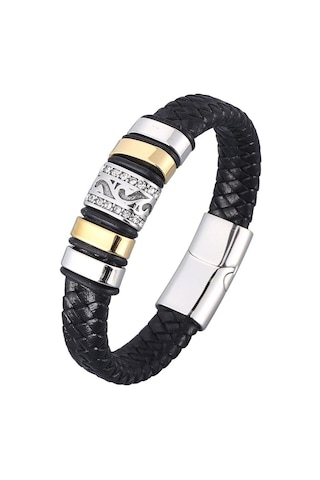 Erkek Paslanmaz Çelik Lüks Bileklik Erkek Siyah Deri Bileklik El Dokuması Aksesuarlar Kombinasyonu Sevgililer Günü Hediyesi Siyah