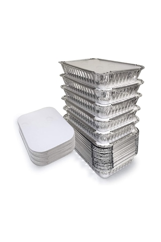Şeylişeyler - Alüminyum Dikdörtgen Sütlaç Ve Yemek Kabı 750 Gr + Kapaklı Set - 20x12 Cm 787/l 100 Adet