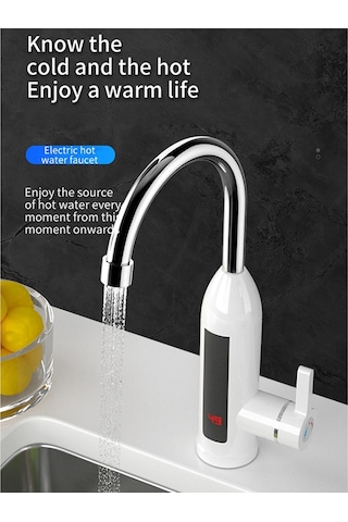 Xurunkeji Elektrikli Mutfak Su Isıtıcı Musluğu Anında Sıcak Paslanmaz Çelik Su Musluğu Isıtıcı Soğuk Isıtma Musluğu Ab Fişi, A GÜMÜŞ