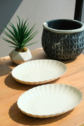 Kütahya Porselen Bone Luz Platin File Kayık Tabak 27x19cm Bnlzf28ky220 2 Li Krem