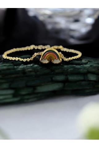 Gold Kadın Bileklik Gökkuşağıt Charm Bileklik 17-20 Cm Gold